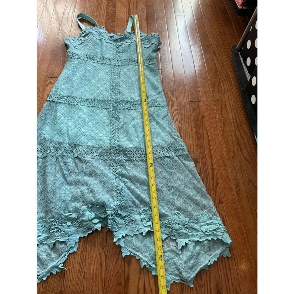 foxiedox Turquoise Angelisa Sleeveless Lace Maxi Dress Asymmetrical Hem Sz XL